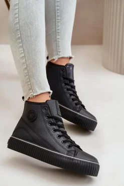 Damskie Ocieplane Trampki Z Eko Skóry Big Star OO274790 Czarne