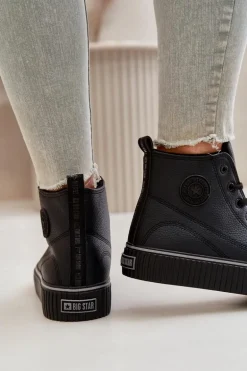 Damskie Ocieplane Trampki Z Eko Skóry Big Star OO274790 Czarne