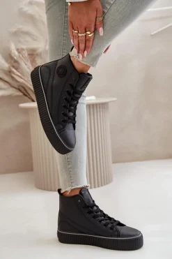 Damskie Ocieplane Trampki Z Eko Skóry Big Star OO274790 Czarne