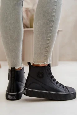 Damskie Ocieplane Trampki Z Eko Skóry Big Star OO274790 Czarne
