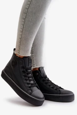 Damskie Ocieplane Trampki Z Eko Skóry Big Star OO274790 Czarne