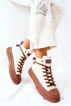 Damskie Ocieplane Trampki GOE Wysokie II2N4034 Białe