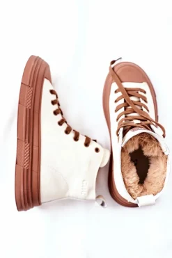 Damskie Ocieplane Trampki GOE Wysokie II2N4034 Białe