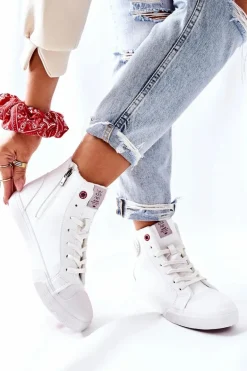 Damskie Ocieplane Trampki Cross Jeans Wysokie Białe II2R4010C