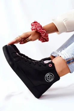 Damskie Ocieplane Trampki Cross Jeans Wysokie Czarne II2R4009C