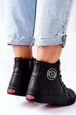 Damskie Ocieplane Trampki Cross Jeans Wysokie Czarne II2R4009C