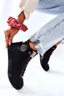 Damskie Ocieplane Trampki Cross Jeans Wysokie Czarne II2R4009C