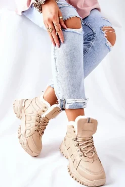 Damskie Ocieplane Trapery Beżowe Hareshaw