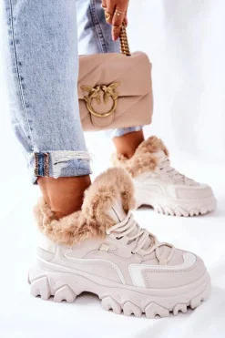 Damskie Ocieplane Trapery Jasno-Beżowe Limerick