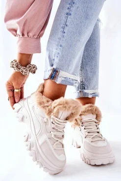 Damskie Ocieplane Trapery Jasno-Beżowe Limerick