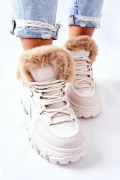 Damskie Ocieplane Trapery Jasno-Beżowe Limerick