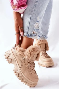 Damskie Ocieplane Trapery Beżowe Limerick