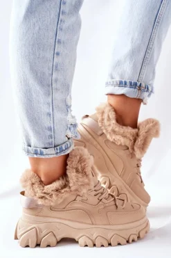 Damskie Ocieplane Trapery Beżowe Limerick