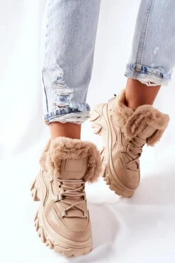 Damskie Ocieplane Trapery Beżowe Limerick