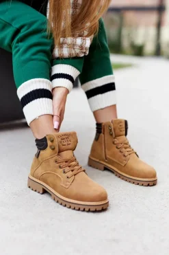 Damskie Ocieplane Trapery Na Suwak Camel Lenox