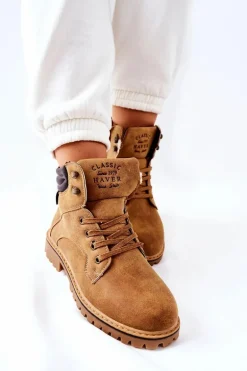 Damskie Ocieplane Trapery Na Suwak Camel Lenox