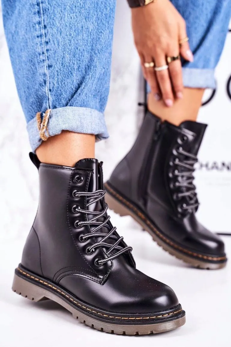 Damskie Ocieplane Trapery Glany Matowe Czarne Thunder