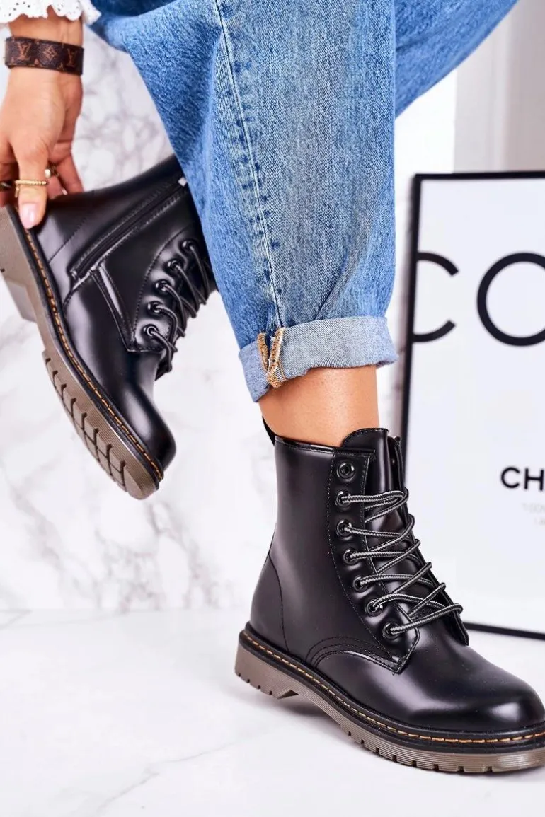 Damskie Ocieplane Trapery Glany Matowe Czarne Thunder