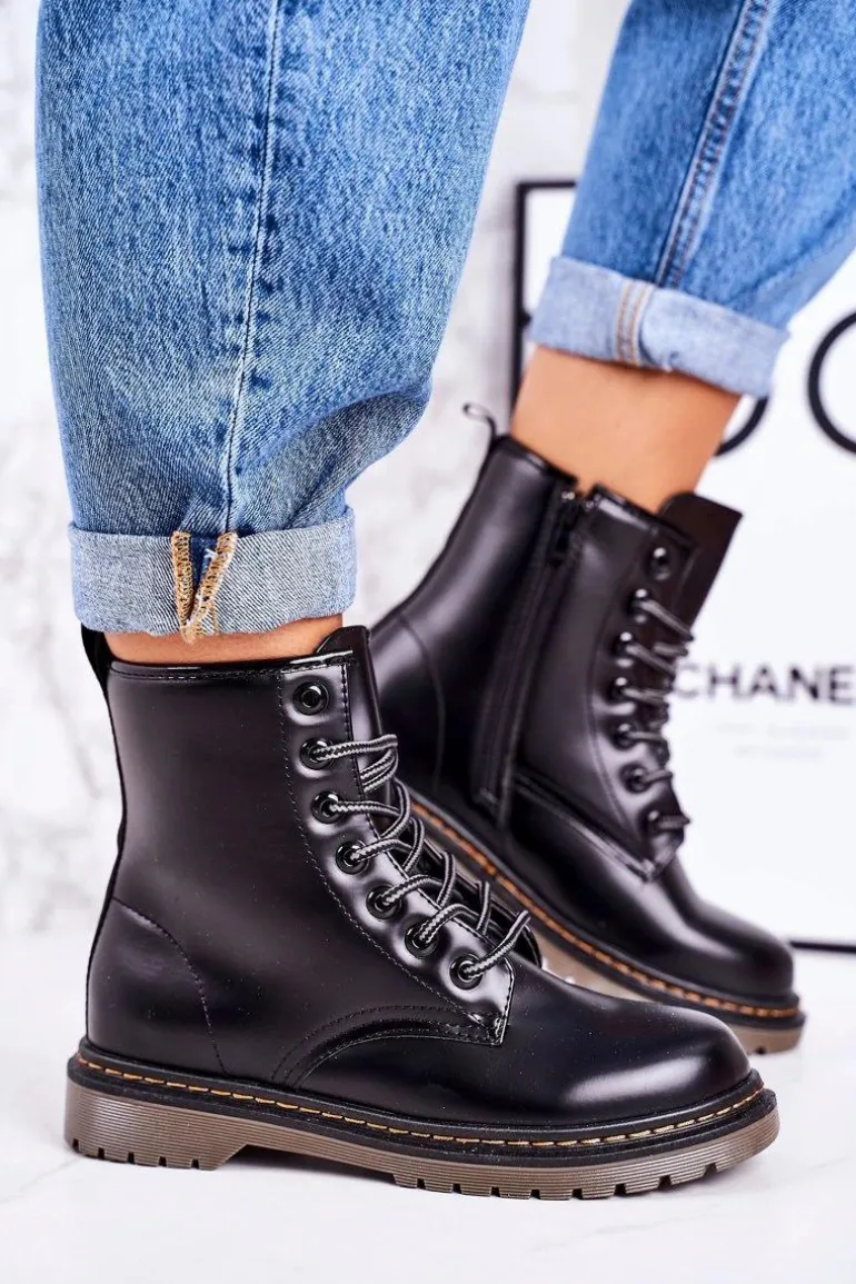 Damskie Ocieplane Trapery Glany Matowe Czarne Thunder