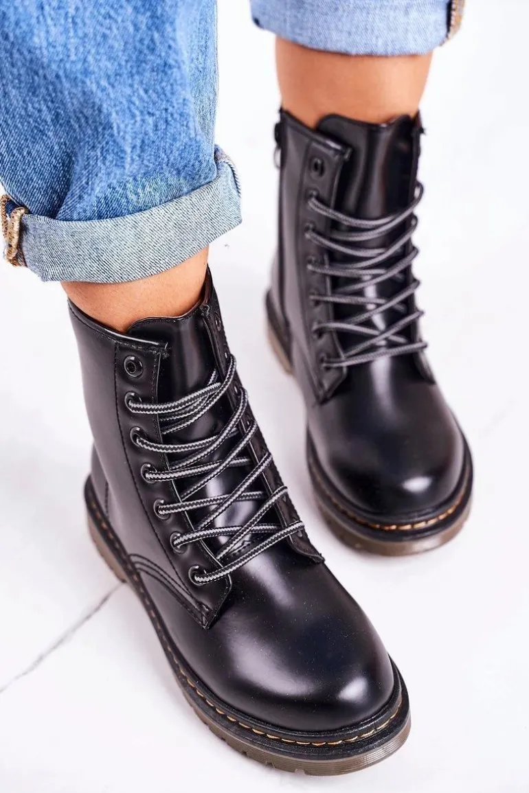 Damskie Ocieplane Trapery Glany Matowe Czarne Thunder