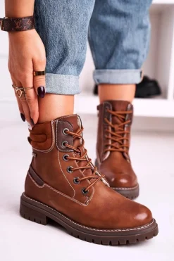 Damskie Ocieplane Workery Trapery Brązowe Timber