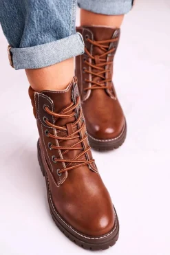 Damskie Ocieplane Workery Trapery Brązowe Timber