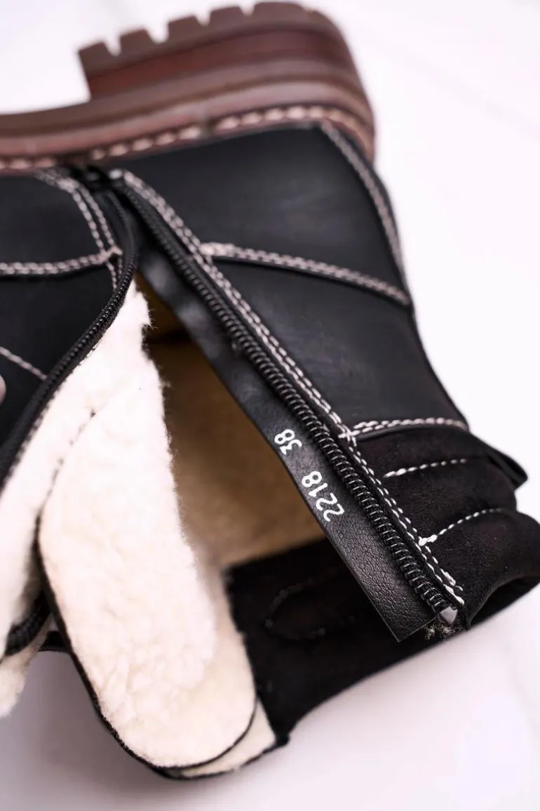 Damskie Ocieplane Workery Trapery Czarne Timber