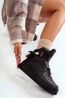 Damskie Ocieplane Wysokie Buty Sportowe Czarne Lexa