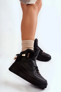 Damskie Ocieplane Wysokie Buty Sportowe Czarne Lexa