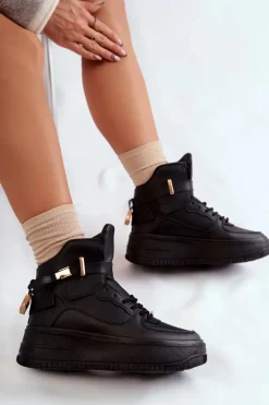 Damskie Ocieplane Wysokie Buty Sportowe Czarne Lexa