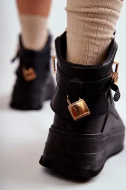 Damskie Ocieplane Wysokie Buty Sportowe Czarne Lexa