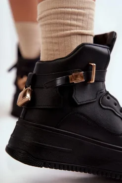 Damskie Ocieplane Wysokie Buty Sportowe Czarne Lexa