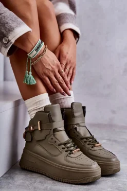 Damskie Ocieplane Wysokie Buty Sportowe Zielone Lexa