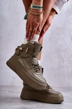 Damskie Ocieplane Wysokie Buty Sportowe Zielone Lexa