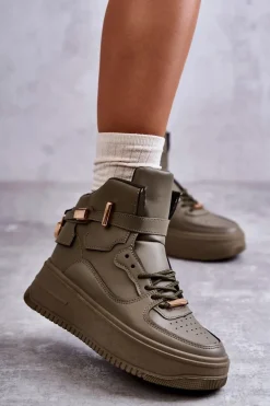 Damskie Ocieplane Wysokie Buty Sportowe Zielone Lexa