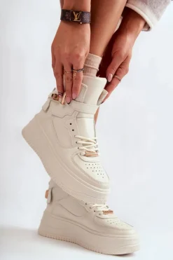 Damskie Ocieplane Wysokie Buty Sportowe Beżowe Lexa