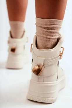 Damskie Ocieplane Wysokie Buty Sportowe Beżowe Lexa