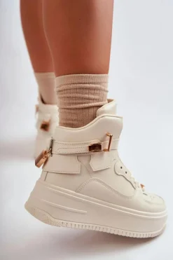 Damskie Ocieplane Wysokie Buty Sportowe Beżowe Lexa