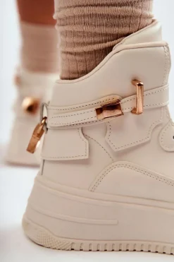 Damskie Ocieplane Wysokie Buty Sportowe Beżowe Lexa