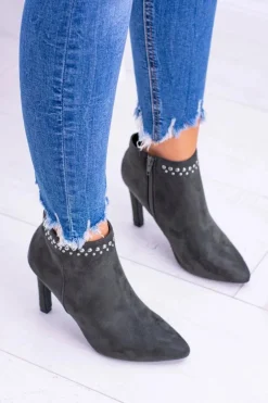 Damskie Oliwkowe Botki Na Szpilce Nity Bemi