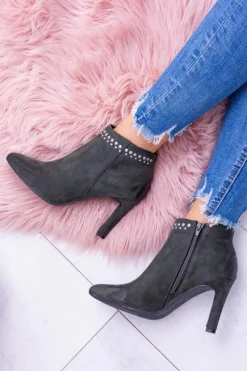 Damskie Oliwkowe Botki Na Szpilce Nity Bemi