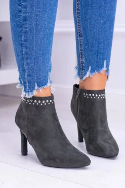 Damskie Oliwkowe Botki Na Szpilce Nity Bemi