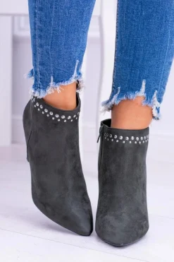 Damskie Oliwkowe Botki Na Szpilce Nity Bemi