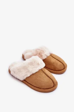 Damskie Papcie Klapki z Futerkiem Camel Pinky