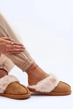 Damskie Papcie Klapki z Futerkiem Camel Pinky
