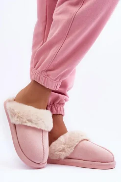 Damskie Papcie Klapki z Futerkiem Różowe Pinky