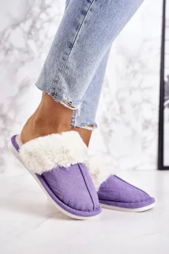 Damskie Papcie Klapki z Futerkiem Fioletowe Homely