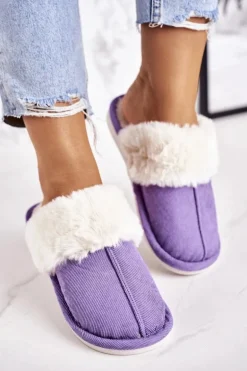Damskie Papcie Klapki z Futerkiem Fioletowe Homely