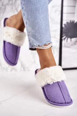 Damskie Papcie Klapki z Futerkiem Fioletowe Homely
