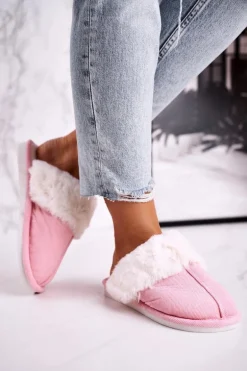 Damskie Papcie Klapki z Futerkiem Różowe Homely